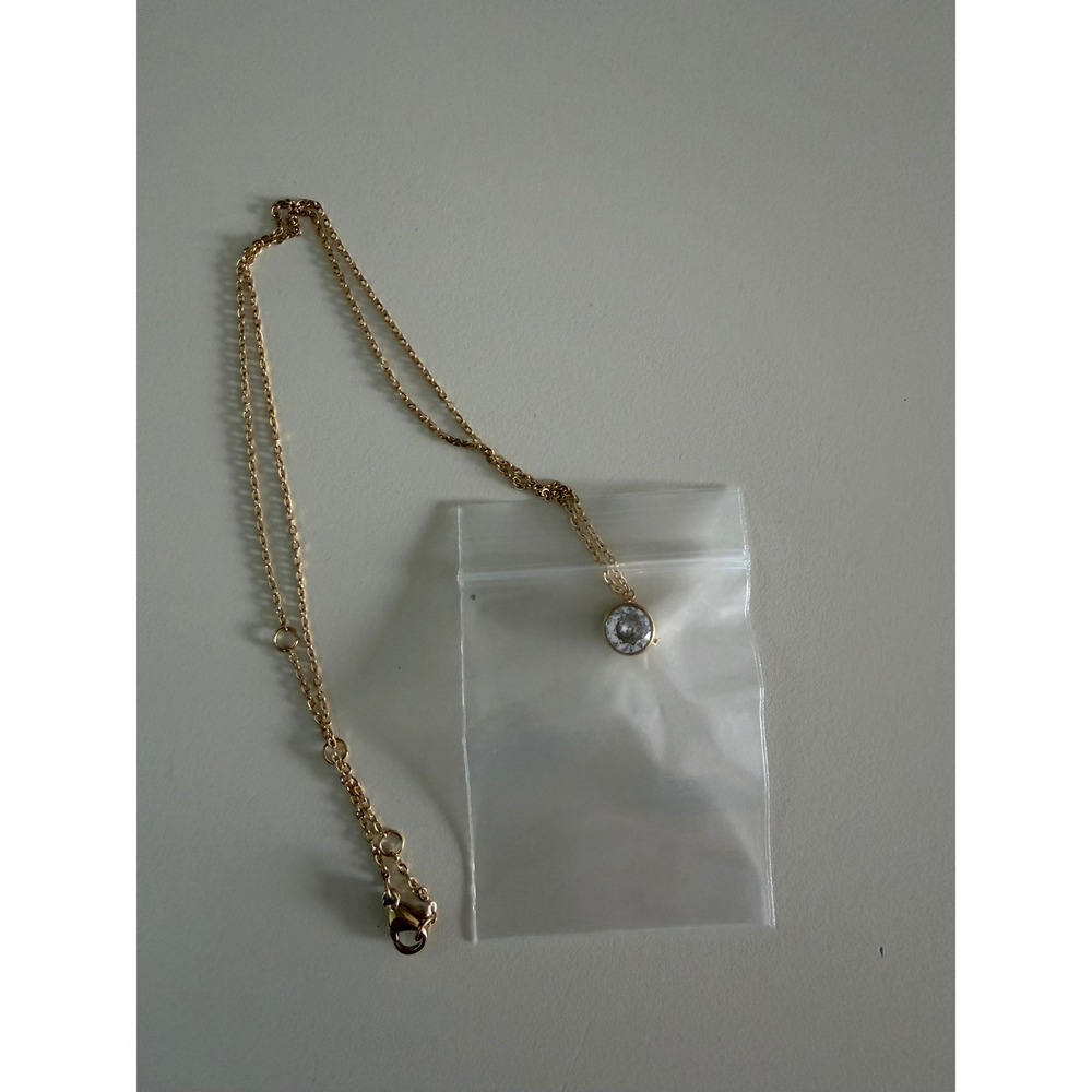 Ramla Minimalist Necklace OS Gold Platrr Clear Bezel Set Solitaire Pendant - Picture 2 of 5